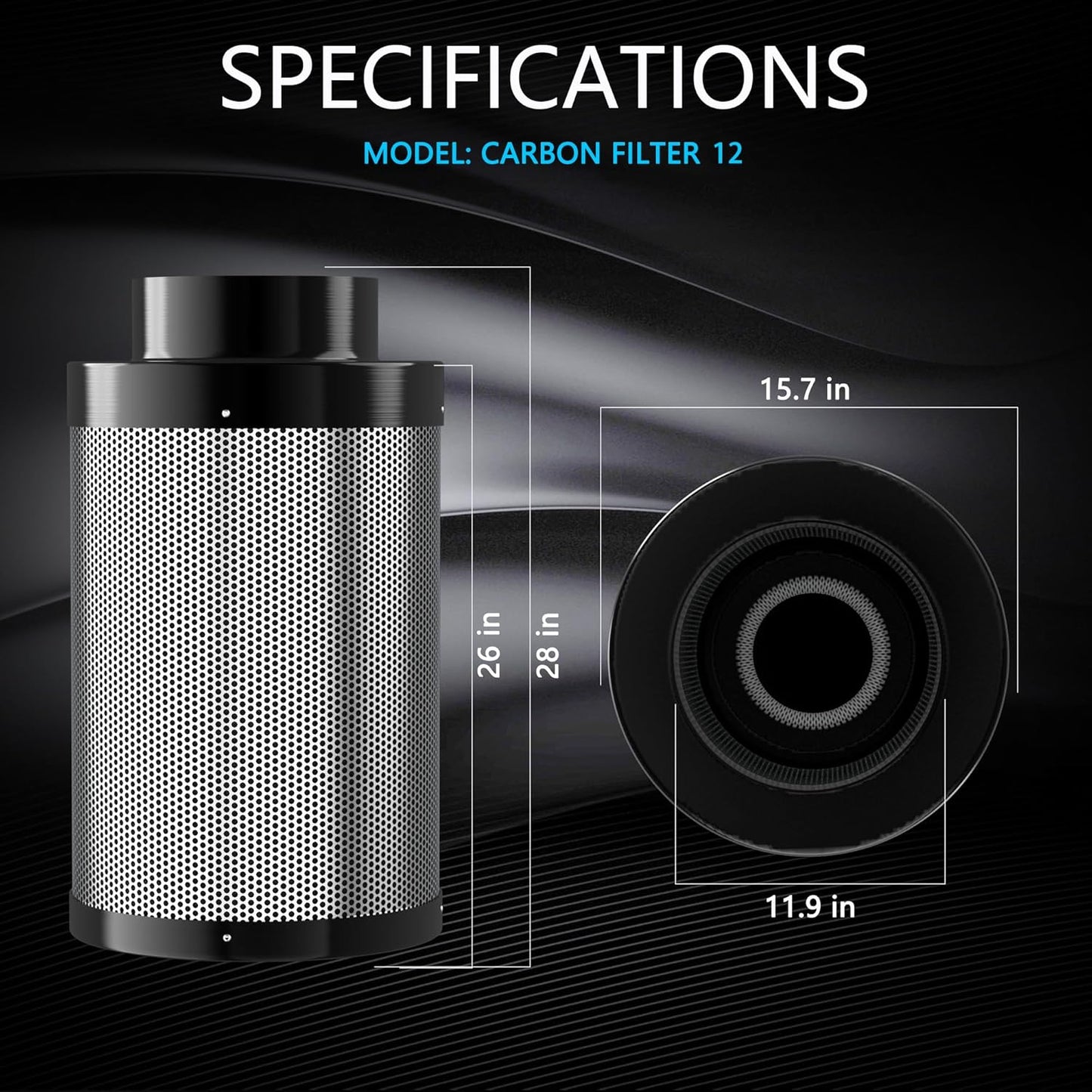 12 Inch Air Carbon Filter with Premium Australia Virgin Charcoal for Inline Duct Fan, Grow Tents, Air Filtration, Hydroponics