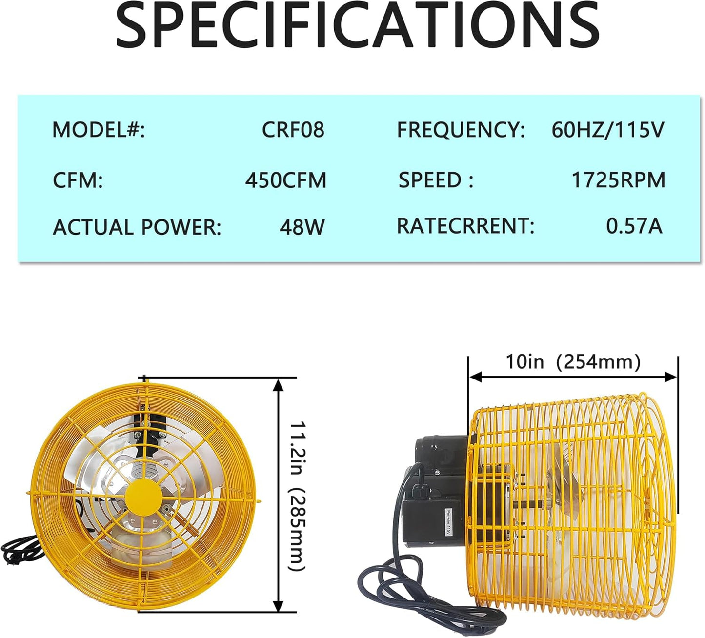 Greenhouse Circulation Fan Air Circulation Fan 1/80 HP 115V Ceiling Wall Mount Fan High Speed Circulation Fan for Greenhouse, Warehouse, Patio, Garage 450CFM, ETL Listed