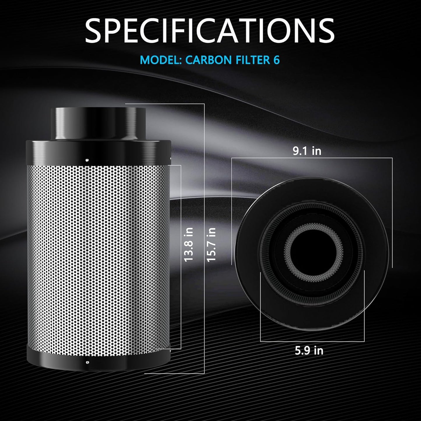 6 Inch Air Carbon Filter with Premium Australia Virgin Charcoal for Inline Duct Fan, Grow Tents, Air Filtration, Hydroponics