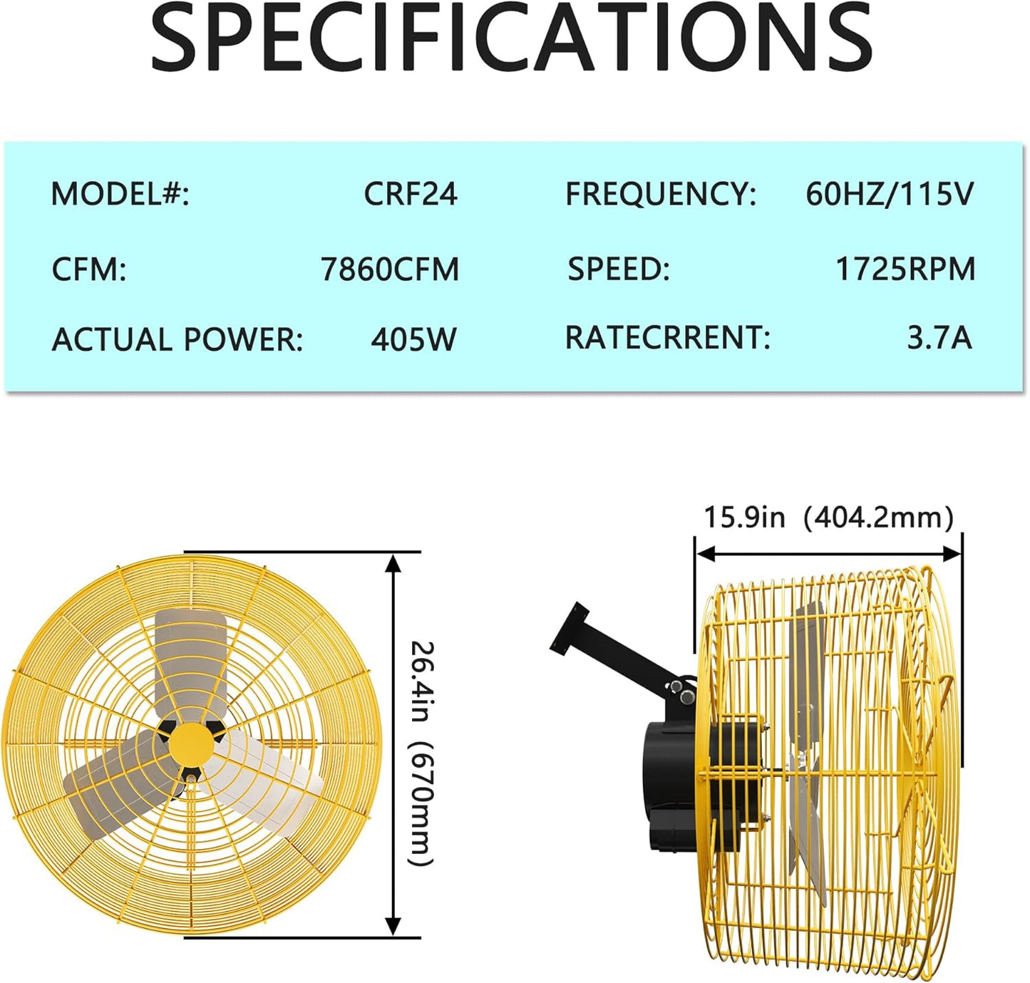 Greenhouse Circulation Fan Air Circulation Fan 1/2 HP 115V Ceiling Wall Mount Fan High Speed Circulation Fan for Greenhouse, Warehouse, Patio, Garage 7860CFM, ETL Listed