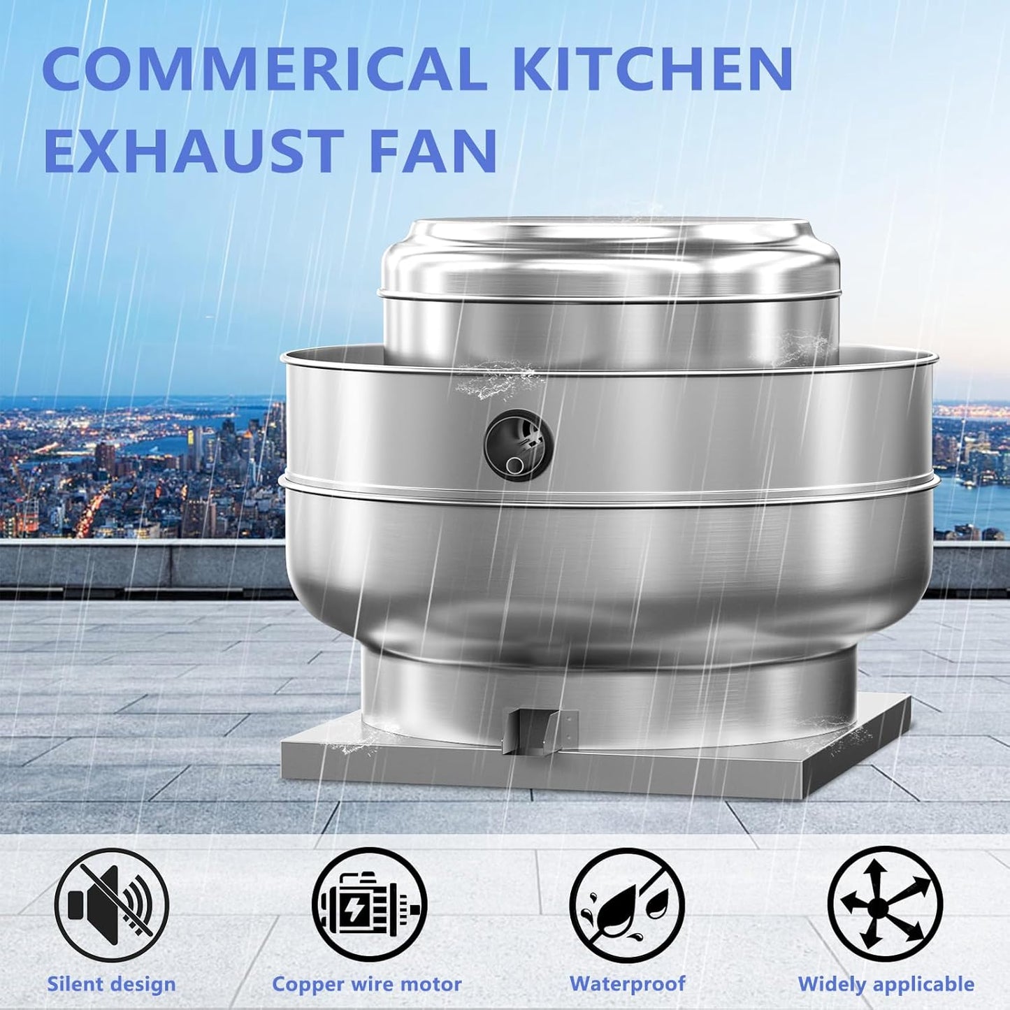 Restaurant Hood Grease Rated Exhaust Fan-Direct Drive Centrifugal Upblast Exhaust Fan 2HP 208-230V Single Phase Motor 6300 CFM, ETL Listed