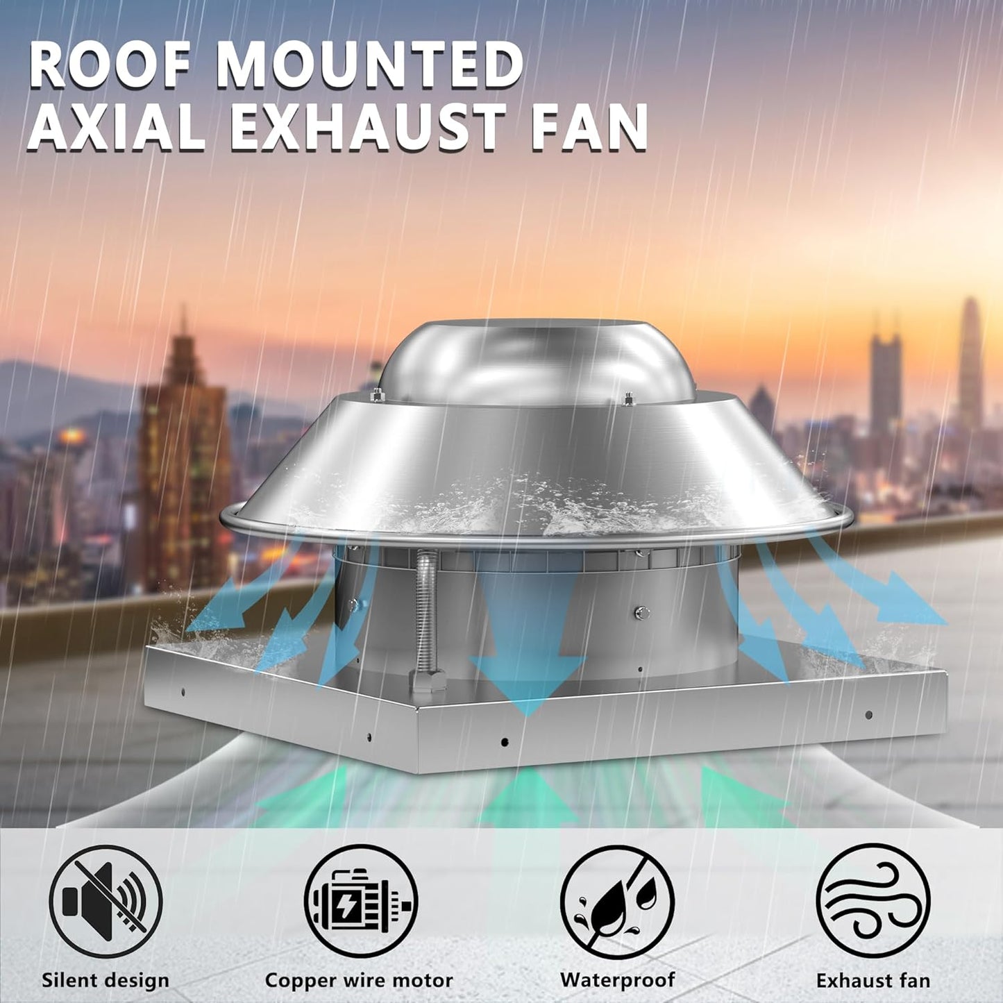 Roof Exhaust Fan Direct Drive Axial Downblast Exhaust Fan -26" Fan Base, 1/3 HP 115 Volt Single Phase Motor 2400 CFM