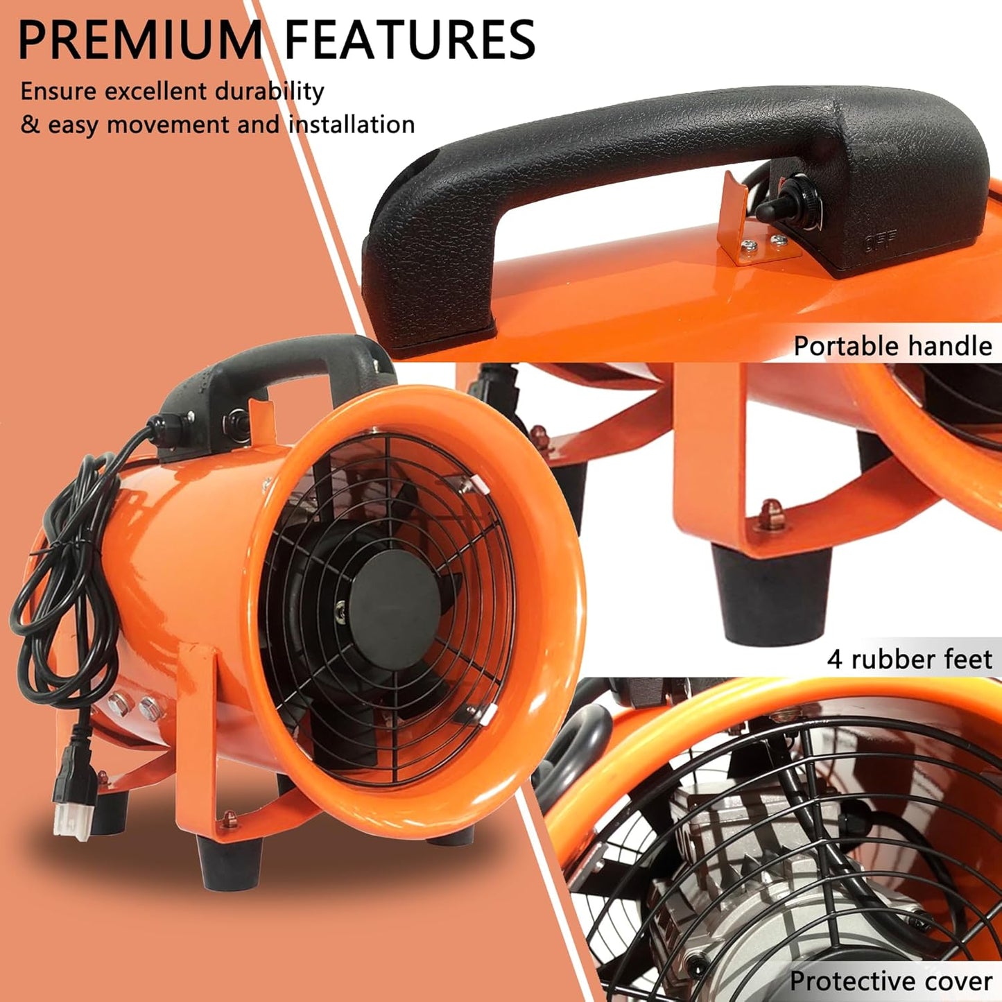 Utility Blower Fan 12 Inch Portable Axial Exhaust Fan 790W/7A 2300CFM High Velocity Ventilator with 16FT Duct Hose for Exhausting & Ventilating at Home and Job Site