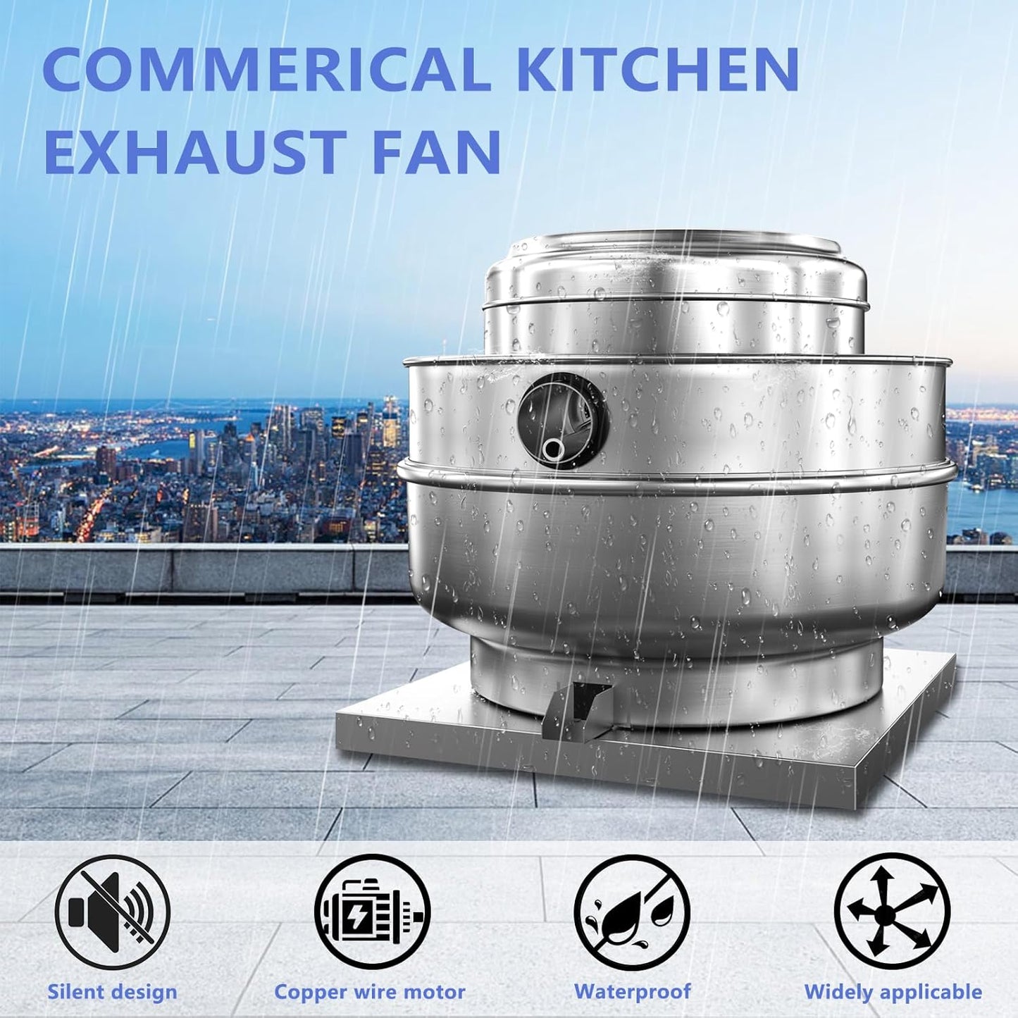 Restaurant Hood Grease Rated Exhaust Fan- Fodd Truck High Speed Direct Drive Centrifugal Upblast Exhaust Fan 1HP 110 Volt Single Phase Motor 3500 CFM