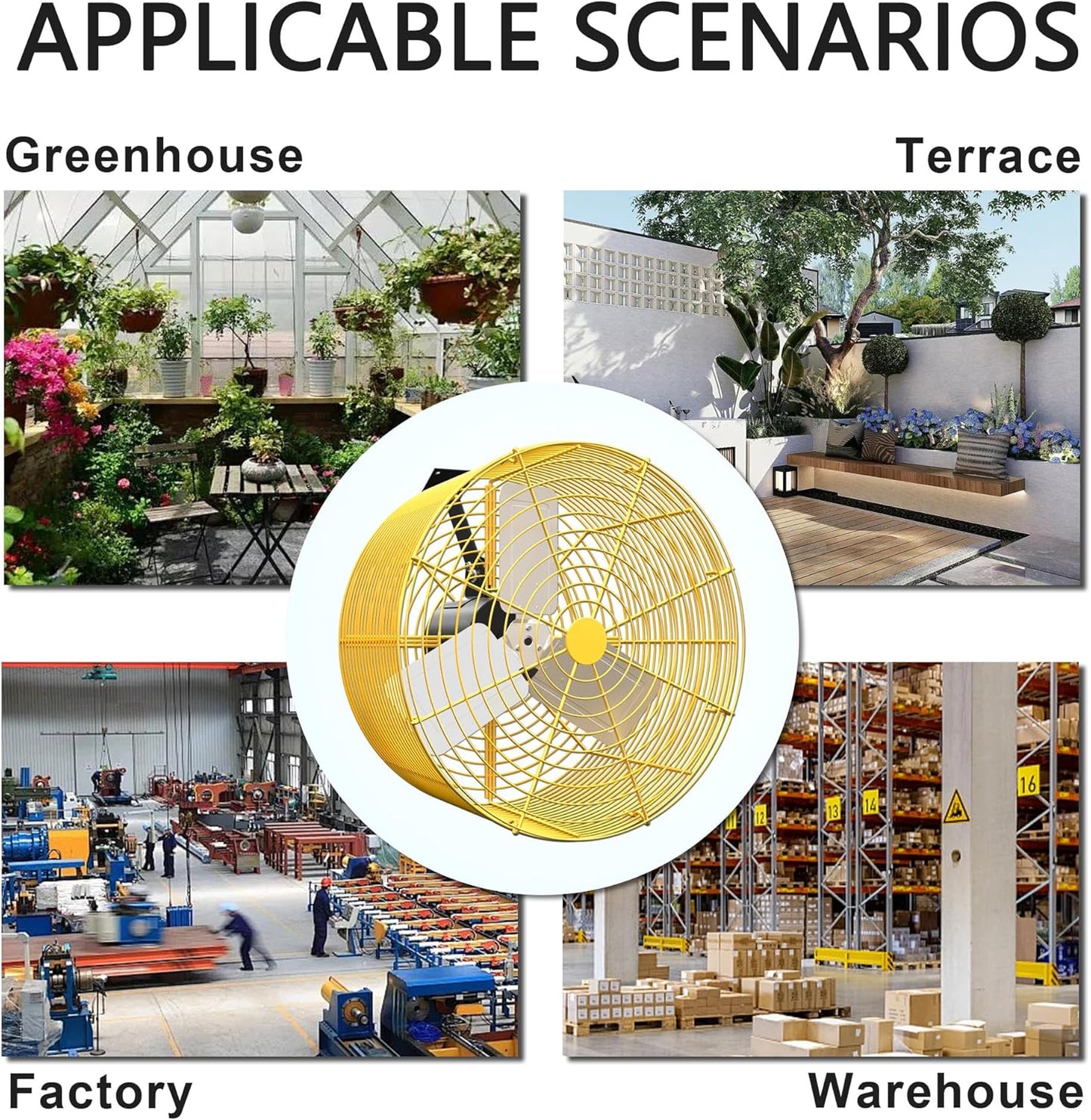 Greenhouse Circulation Fan Air Circulation Fan 1/3 HP 115V Ceiling Wall Mount Fan High Speed Circulation Fan for Greenhouse, Warehouse, Patio, Garage 5470CFM, ETL Listed