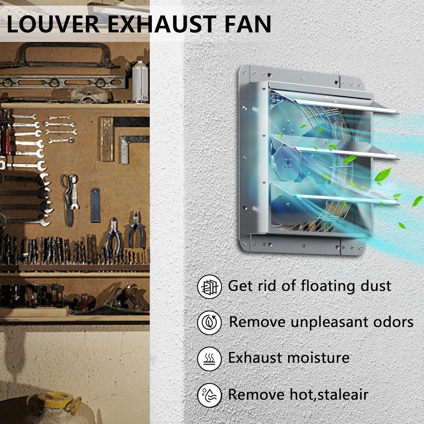 18 Inch Shutter Exhaust Fan, Aluminum Wall Mounted Exhaust Fan, 2678 CFM High Speed Automatic Shutter Attic Fan, Vent Fan For Greenhouse,Shed,Shop,Garage