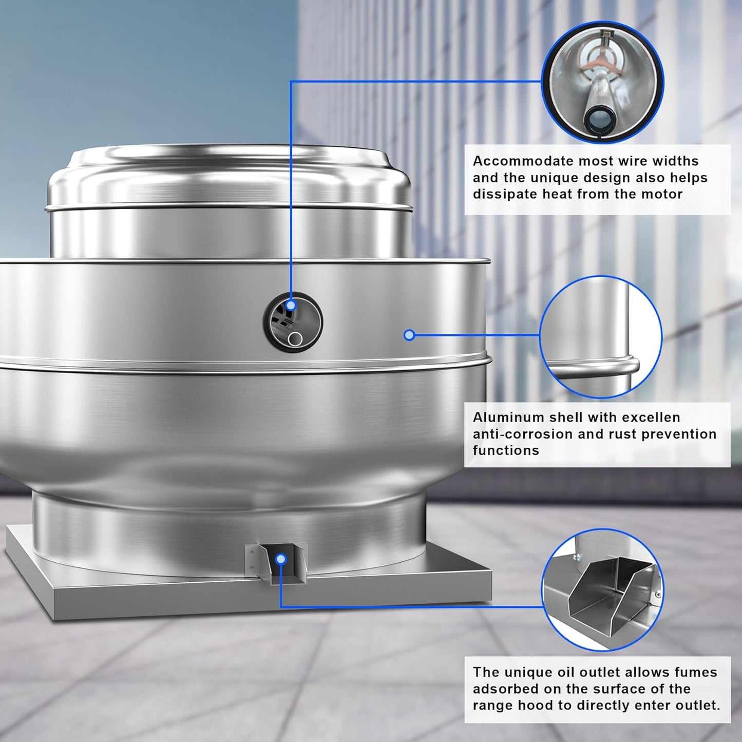 Restaurant Hood Grease Rated Exhaust Fan-Direct Drive Centrifugal Upblast Exhaust Fan 2HP 208-230V Single Phase Motor 6300 CFM, ETL Listed