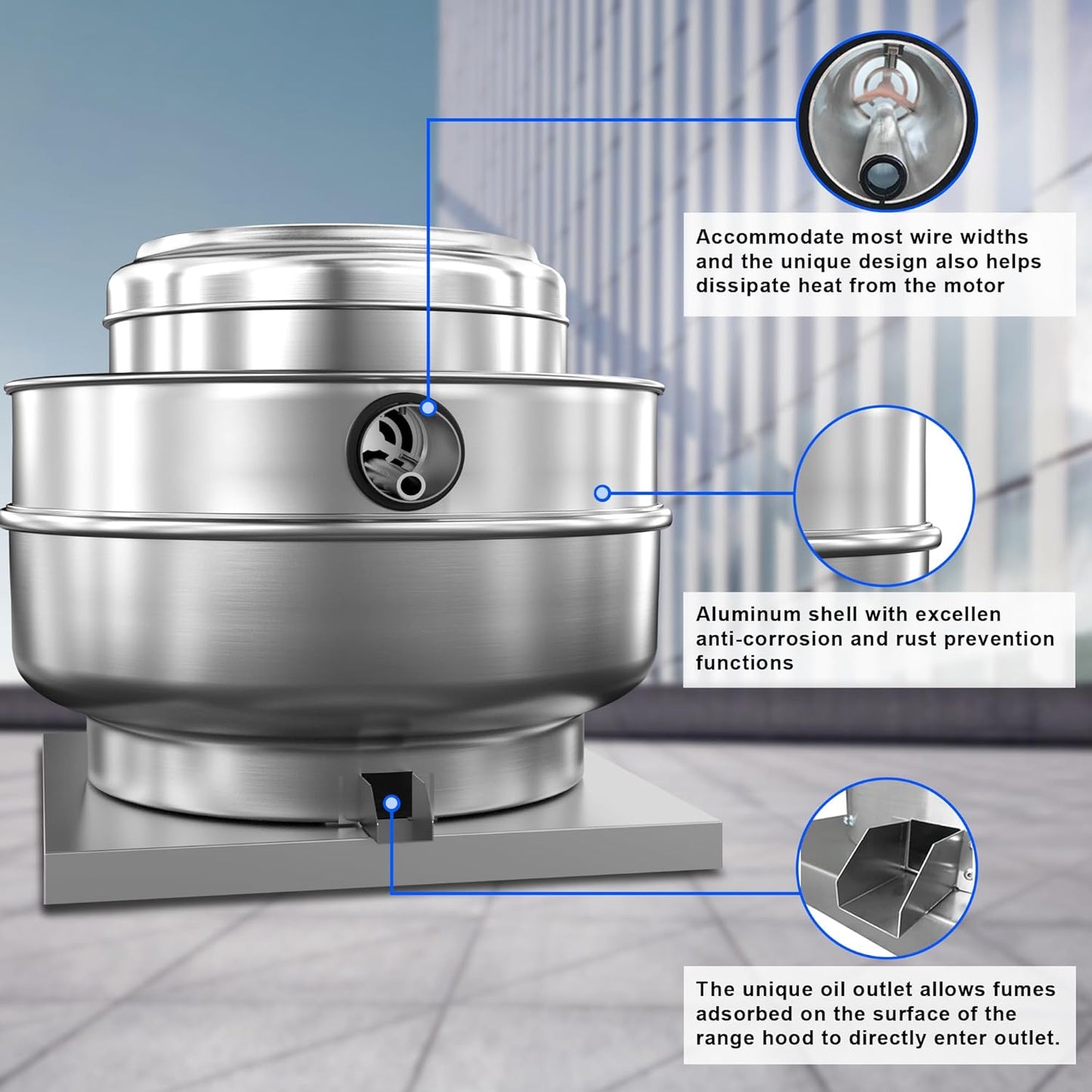 Restaurant Hood Grease Rated Exhaust Fan- Fodd Truck High Speed Direct Drive Centrifugal Upblast Exhaust Fan 1HP 110 Volt Single Phase Motor 3500 CFM
