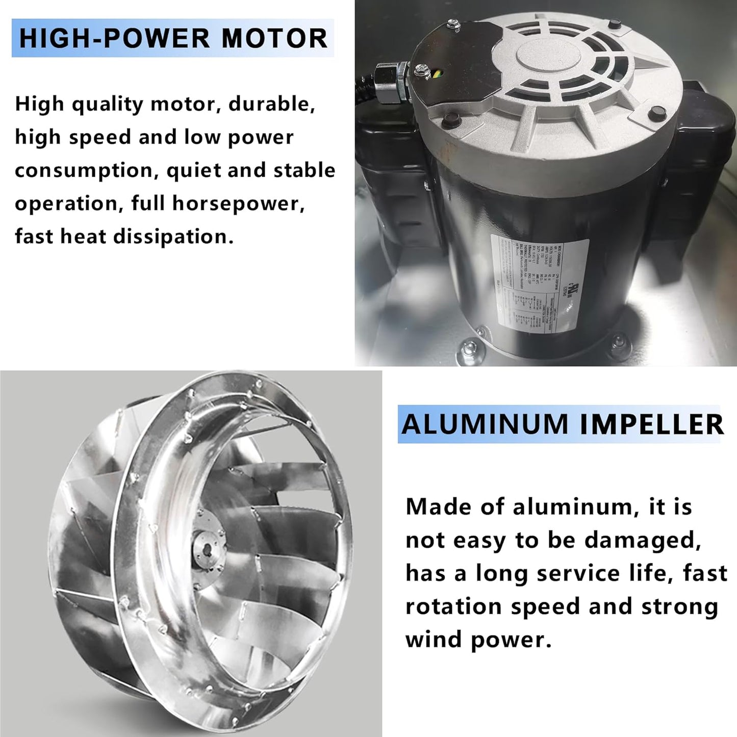 Restaurant Hood Grease Rated Exhaust Fan- Fodd Truck High Speed Direct Drive Centrifugal Upblast Exhaust Fan 1HP 110 Volt Single Phase Motor 3500 CFM