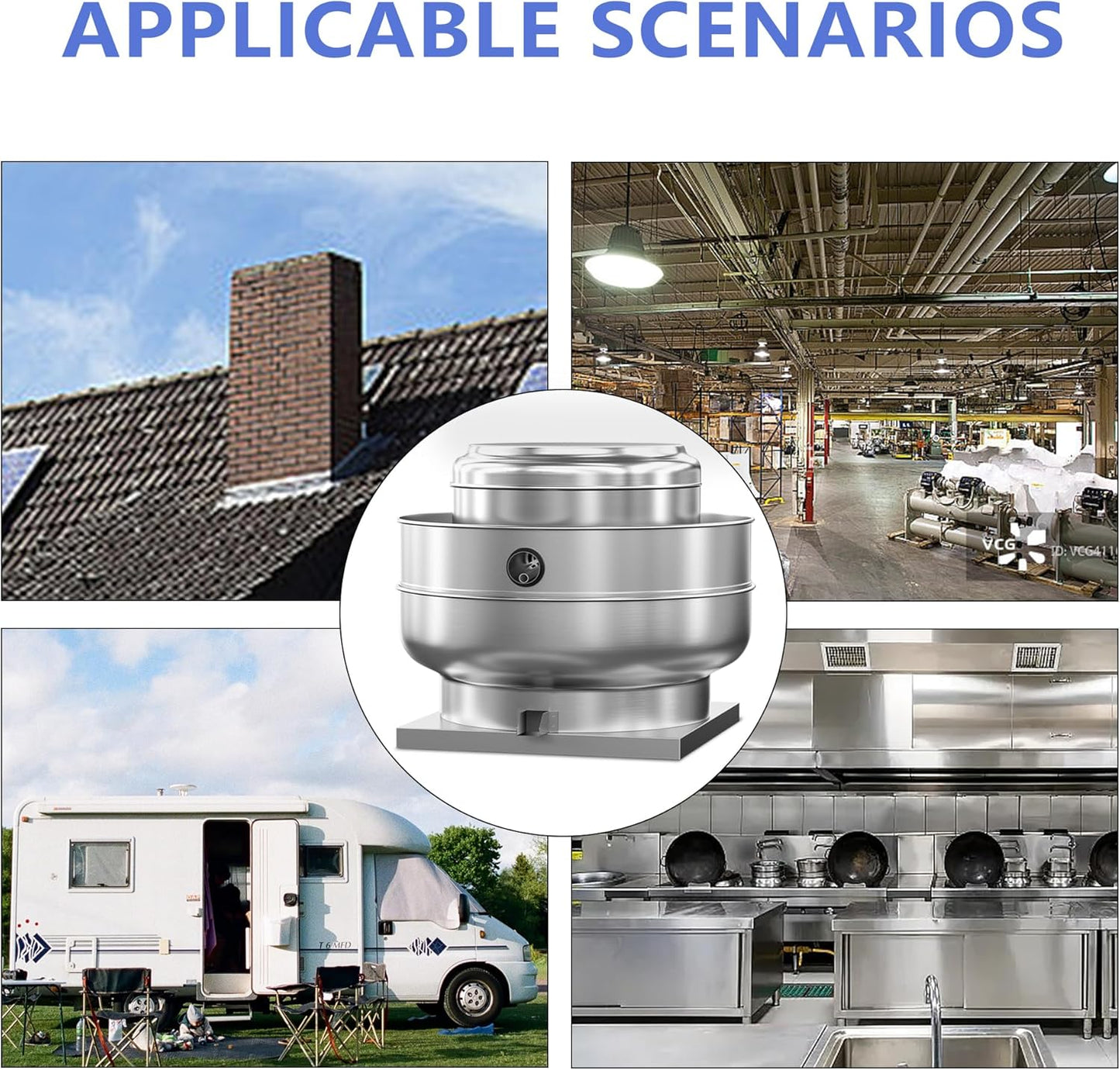 Restaurant Hood Grease Rated Exhaust Fan-Direct Drive Centrifugal Upblast Exhaust Fan 2HP 208-230V Single Phase Motor 6300 CFM, ETL Listed