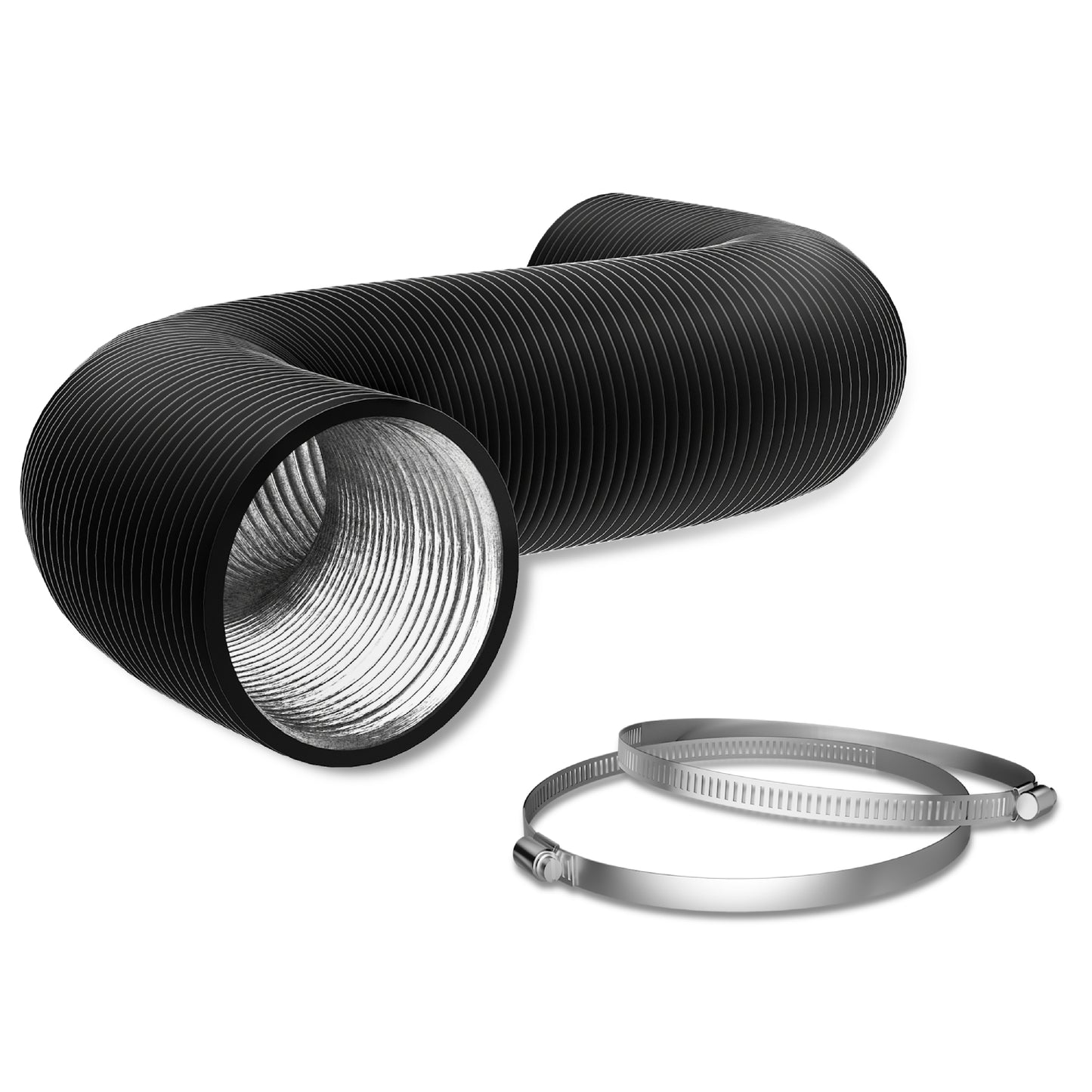 Flexible 8 Inch Aluminum Ducting -4 Layer Protection Dryer Vent Hose for HVAC Heating Cooling Ventilation and Exhaust, 2 Clamps Included