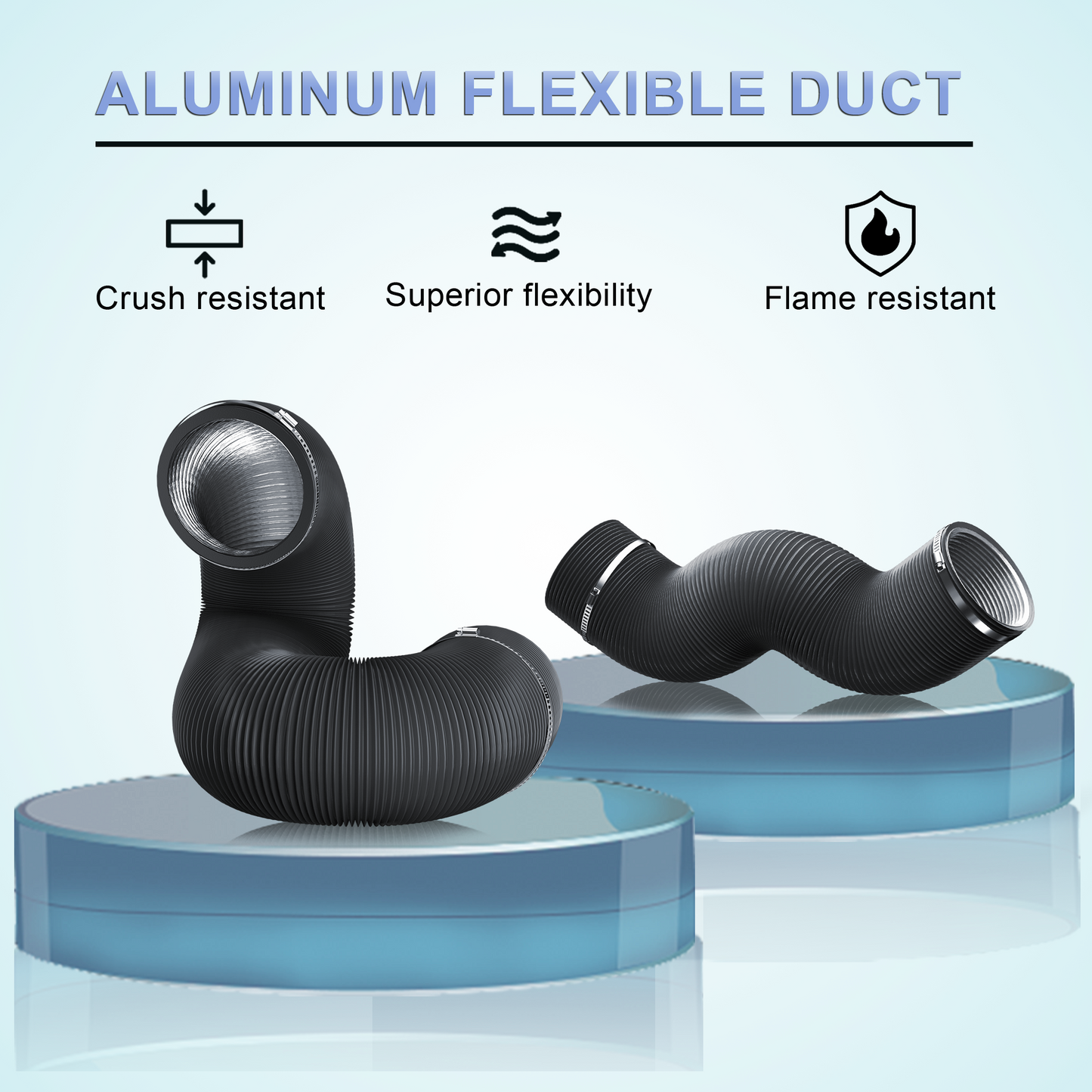 Flexible 8 Inch Aluminum Ducting -4 Layer Protection Dryer Vent Hose for HVAC Heating Cooling Ventilation and Exhaust, 2 Clamps Included