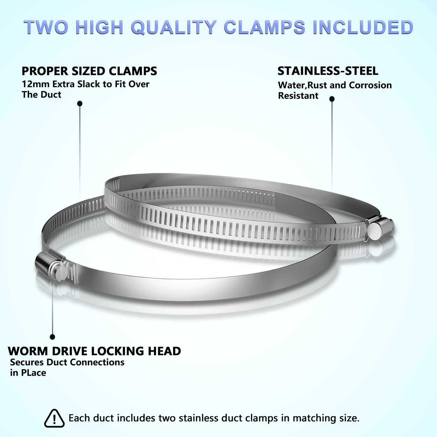 Flexible 8 Inch Aluminum Ducting -4 Layer Protection Dryer Vent Hose for HVAC Heating Cooling Ventilation and Exhaust, 2 Clamps Included