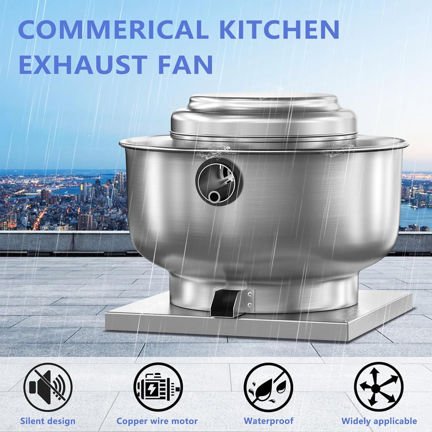 Restaurant Canopy Hood Grease Rated Exhaust Fan- Food Truck High-Speed Direct Drive Centrifugal Upblast Exhaust Fan 1/6 HP 110 Volt Single Phase Motor 800 CFM