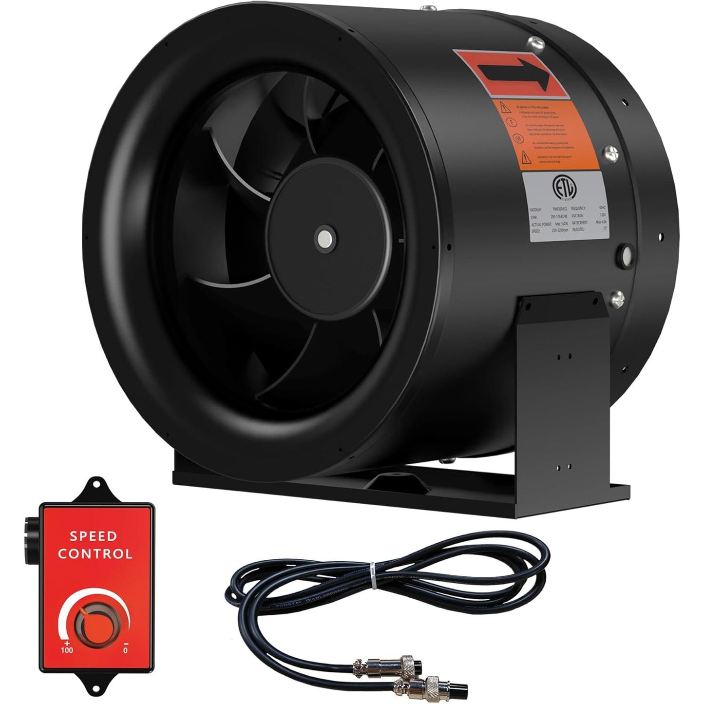 10 Inch Inline Duct Fan with Speed Controller - EC Motor Ventilation Exhaust Fan for Heating Cooling Booster, Grow Tents, Hydroponics, NSK/SKF bearings, ETL Listed