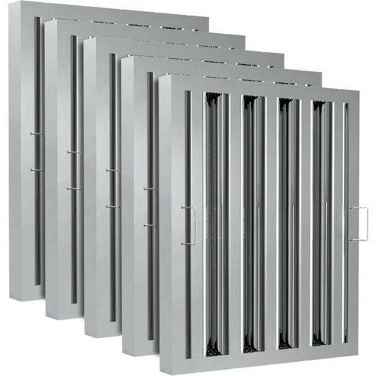 Stainless Steel Commercial Kitchen Hood Filter, Range Hood Baffle Grease Filter for Restaurant Exhaust Hoods, UL/NSF Listed, 15.5 W x 19.5 H Inch 4 Grooves Hood Filters（5 Pack）