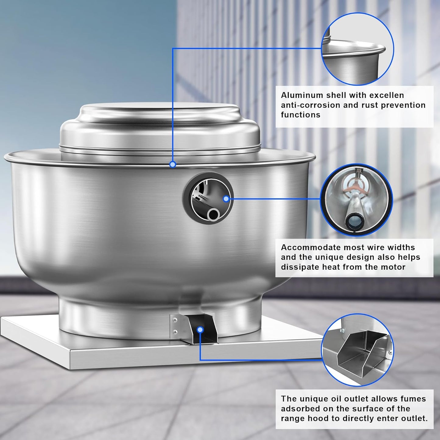 Restaurant Canopy Hood Grease Rated Exhaust Fan- Food Truck High-Speed Direct Drive Centrifugal Upblast Exhaust Fan 1/6 HP 110 Volt Single Phase Motor 800 CFM