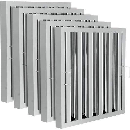 Stainless Steel Commercial Kitchen Hood Filter, Range Hood Baffle Grease Filter for Restaurant Exhaust Hoods, UL/NSF Listed, 19.5W x 19.5H Inch 5 Grooves Hood Filters（5 Pack）