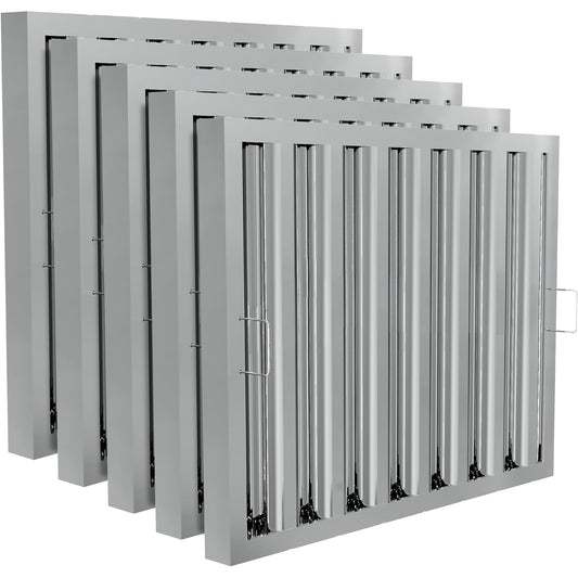 Stainless Steel Commercial Kitchen Hood Filter, Range Hood Baffle Grease Filter for Restaurant Exhaust Hoods, UL/NSF Listed, 24.5W x 19.5H Inch 7 Grooves Hood Filters（5 Pack）